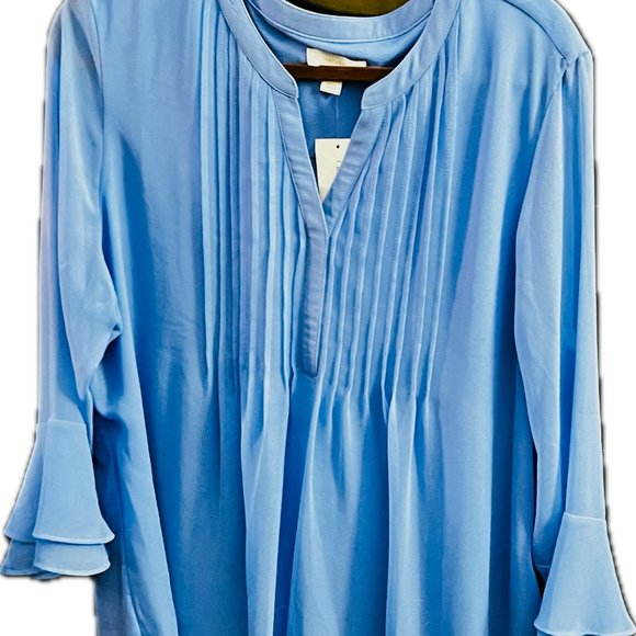 CHARTER CLUB Double Ruffle Solid Pintuck Top - Picture 2 of 4